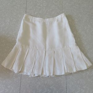 Pleated Linen Mini Skirt, Bone White, Size XS